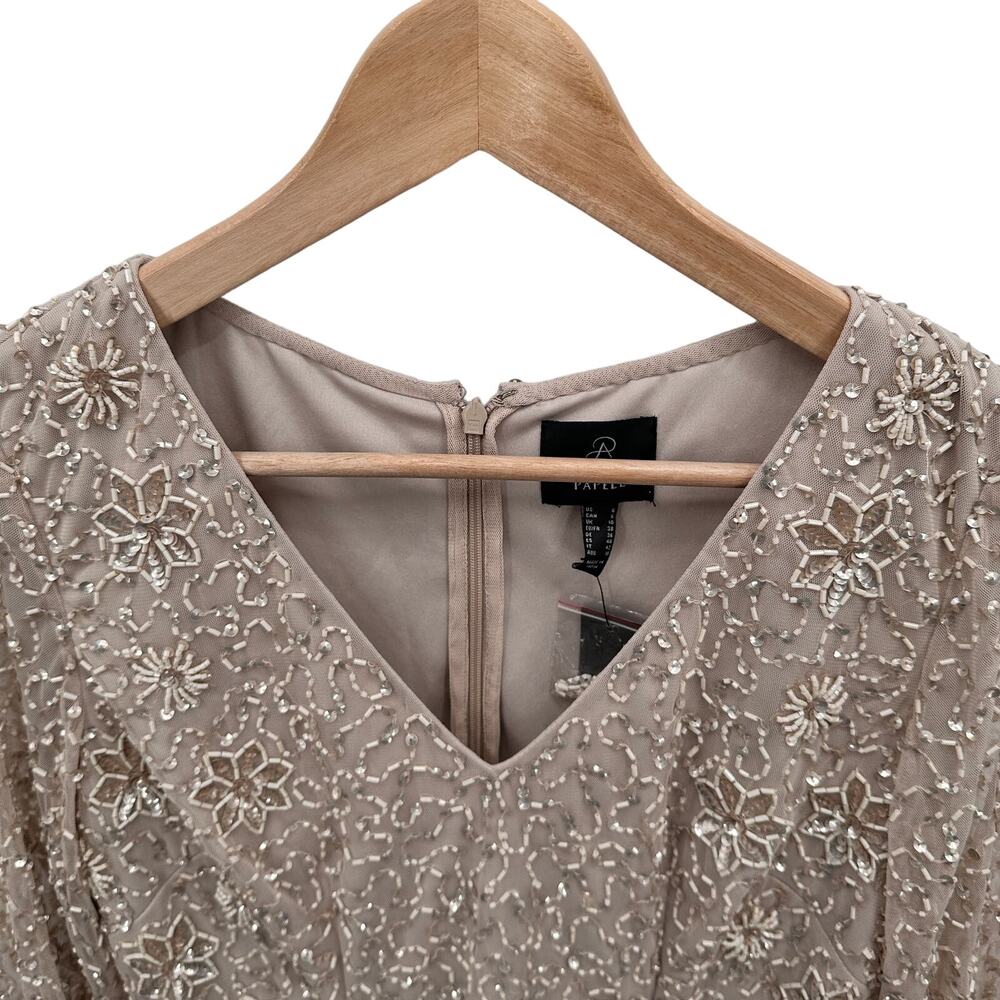 ADRIANNA PAPELL NWT Beaded Cocktail Dress AP1E208670 in Biscotti // 6 - Picture 7 of 14